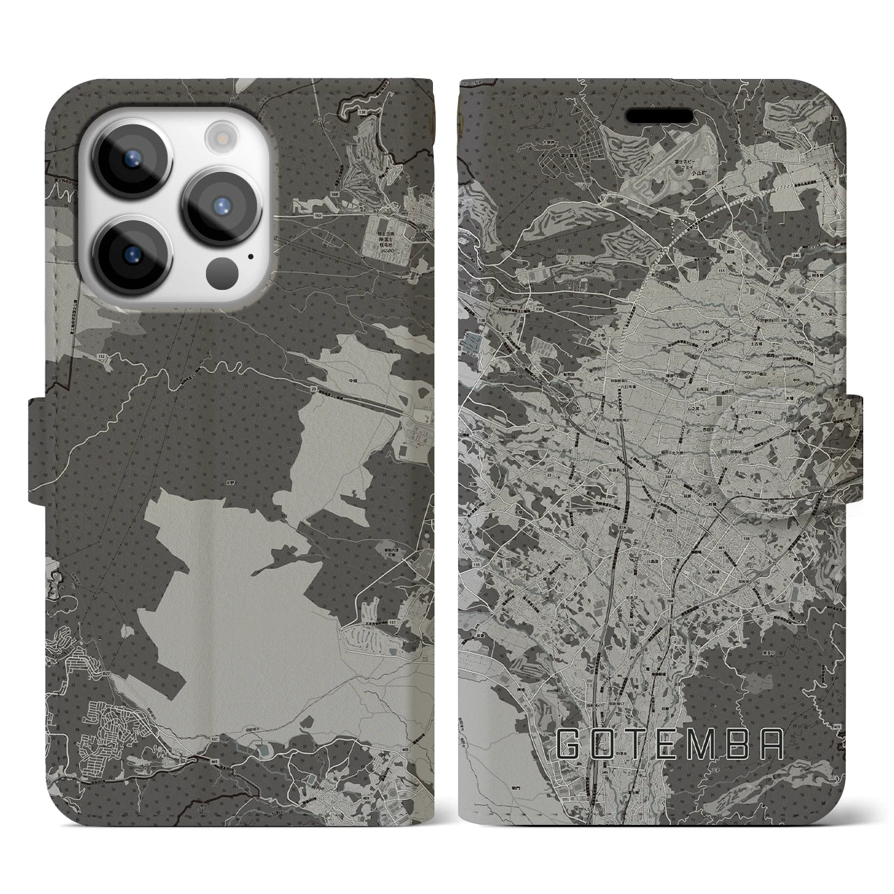 【御殿場(静岡県)】地図柄iPhoneケース(手帳タイプ)モノトーン・iPhone 14 Pro 用
