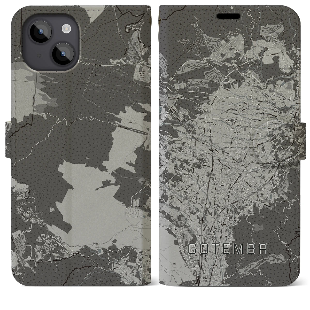 【御殿場(静岡県)】地図柄iPhoneケース(手帳タイプ)モノトーン・iPhone 14 Plus 用