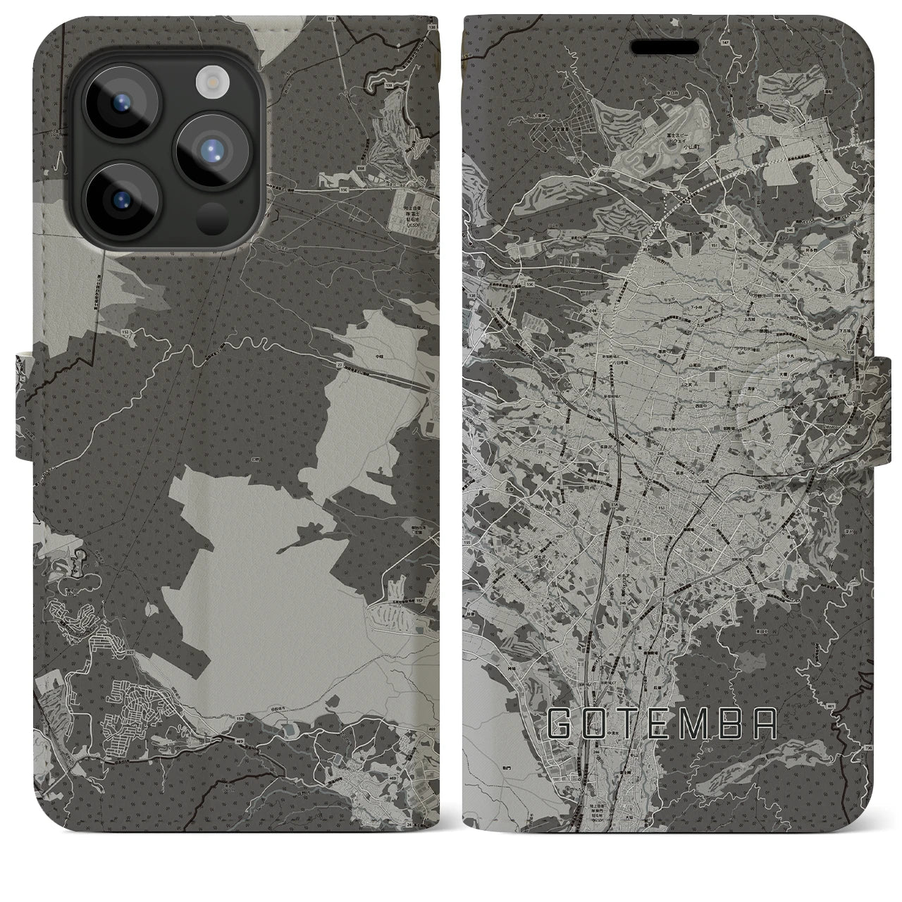 【御殿場(静岡県)】地図柄iPhoneケース(手帳タイプ)モノトーン・iPhone 15 Pro Max 用