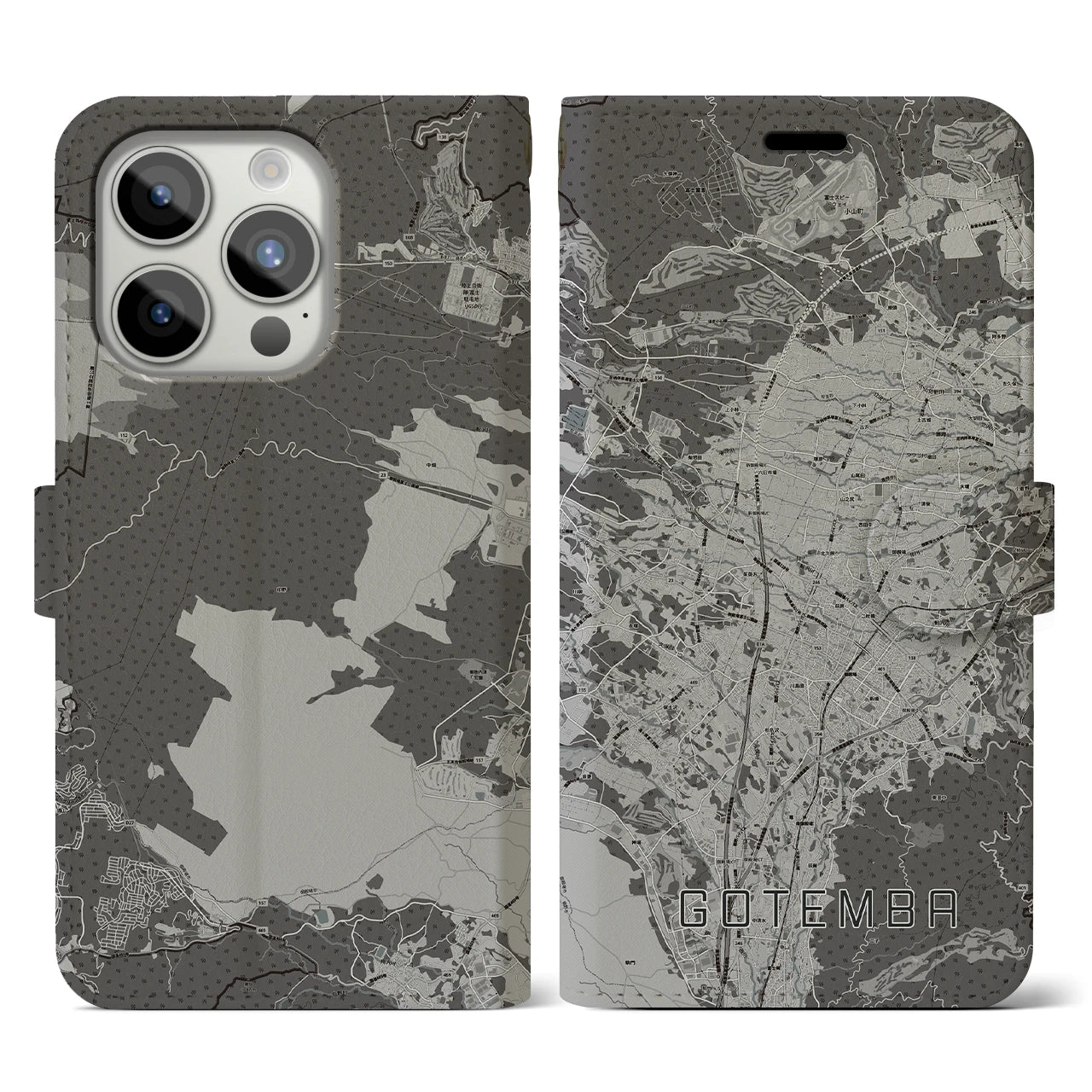 【御殿場(静岡県)】地図柄iPhoneケース(手帳タイプ)モノトーン・iPhone 15 Pro 用