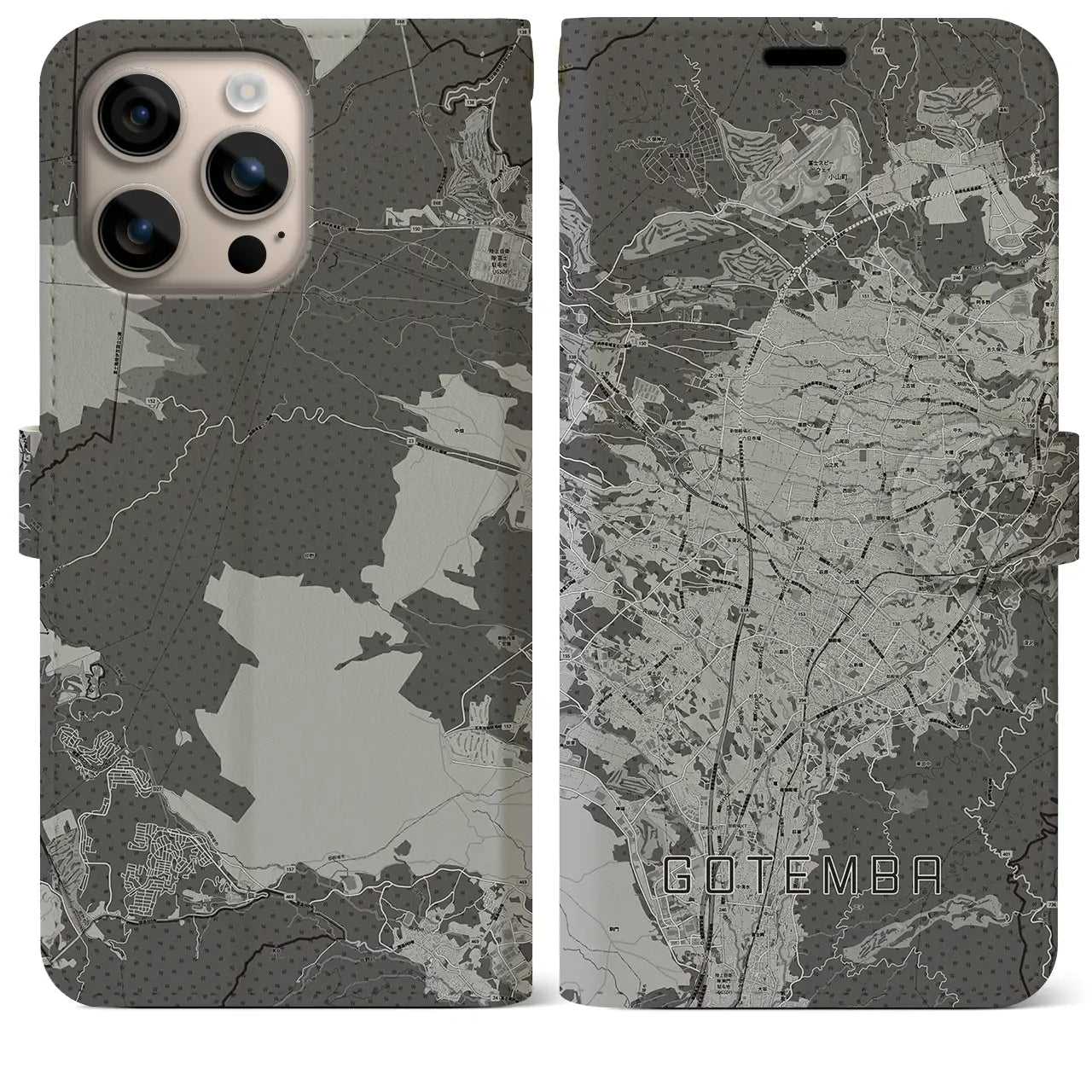 【御殿場(静岡県)】地図柄iPhoneケース(手帳タイプ)モノトーン・iPhone 16 Plus 用