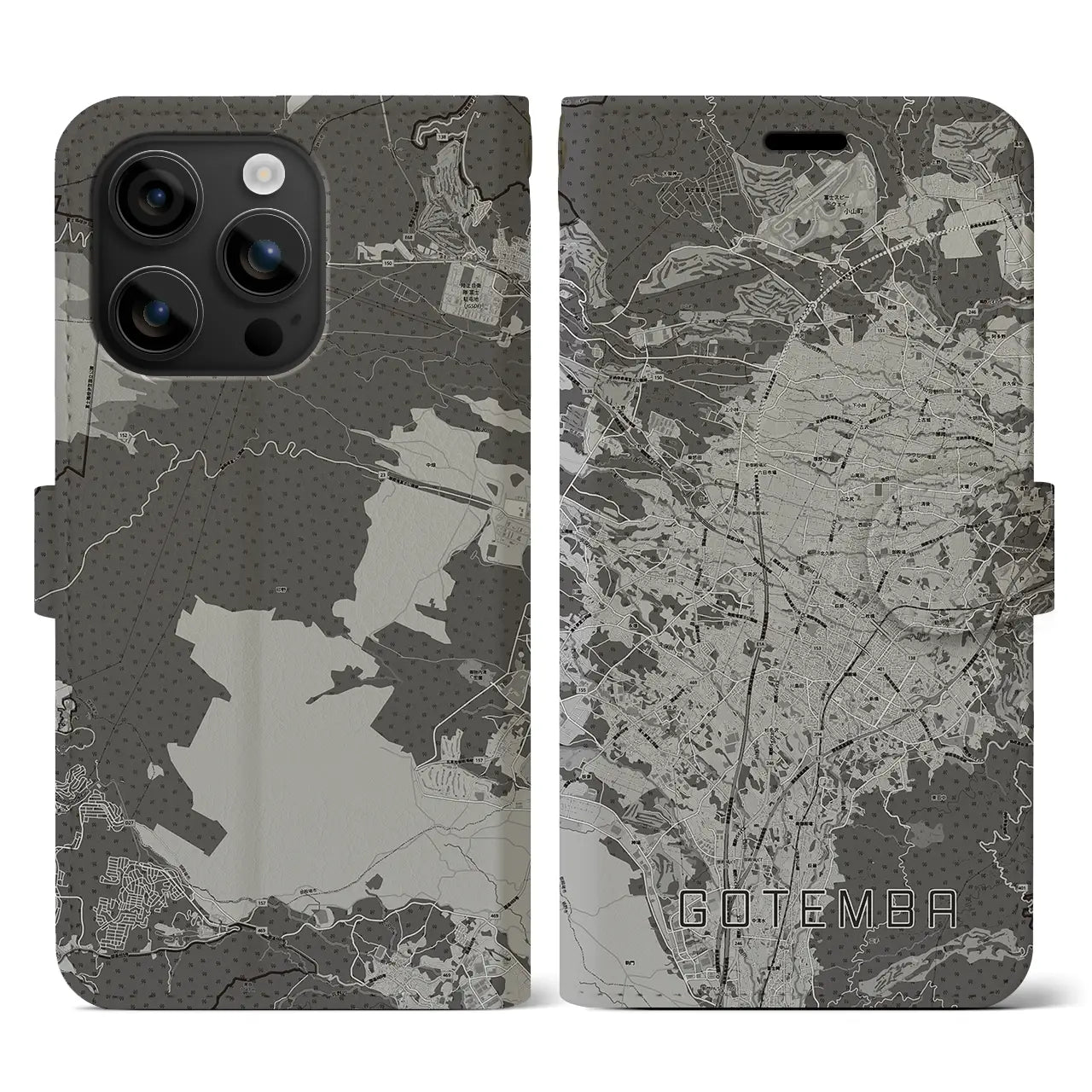 【御殿場(静岡県)】地図柄iPhoneケース(手帳タイプ)モノトーン・iPhone 16 用