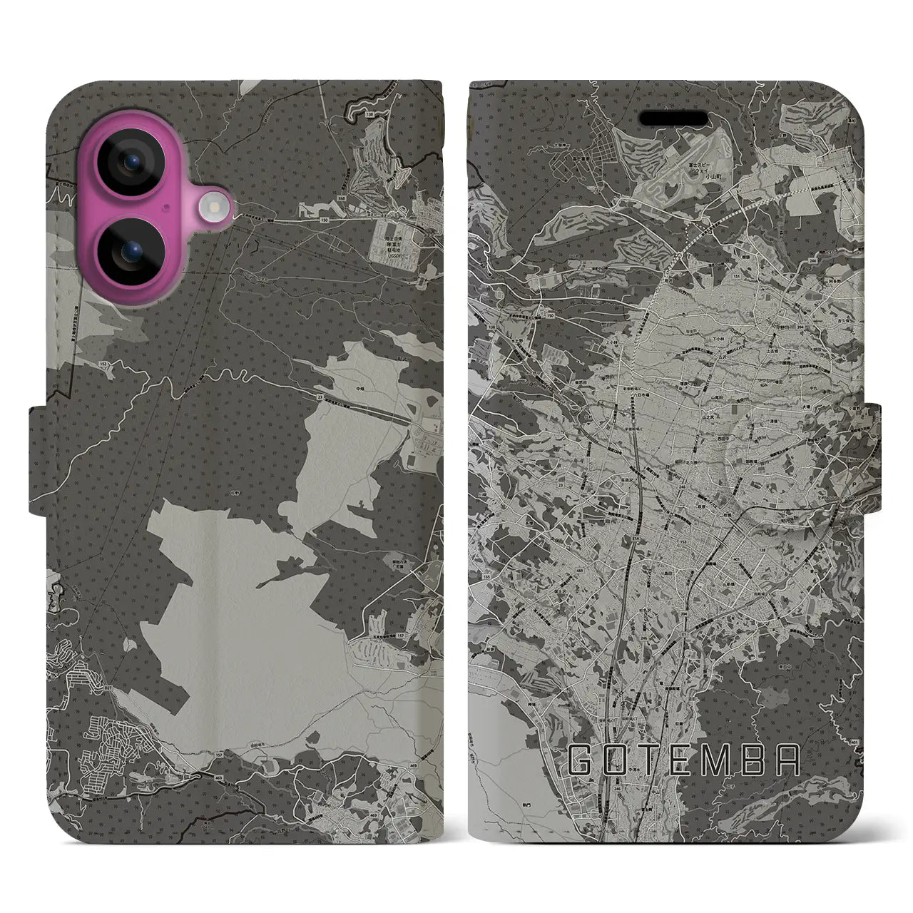 【御殿場(静岡県)】地図柄iPhoneケース(手帳タイプ)モノトーン・iPhone 16 Pro 用
