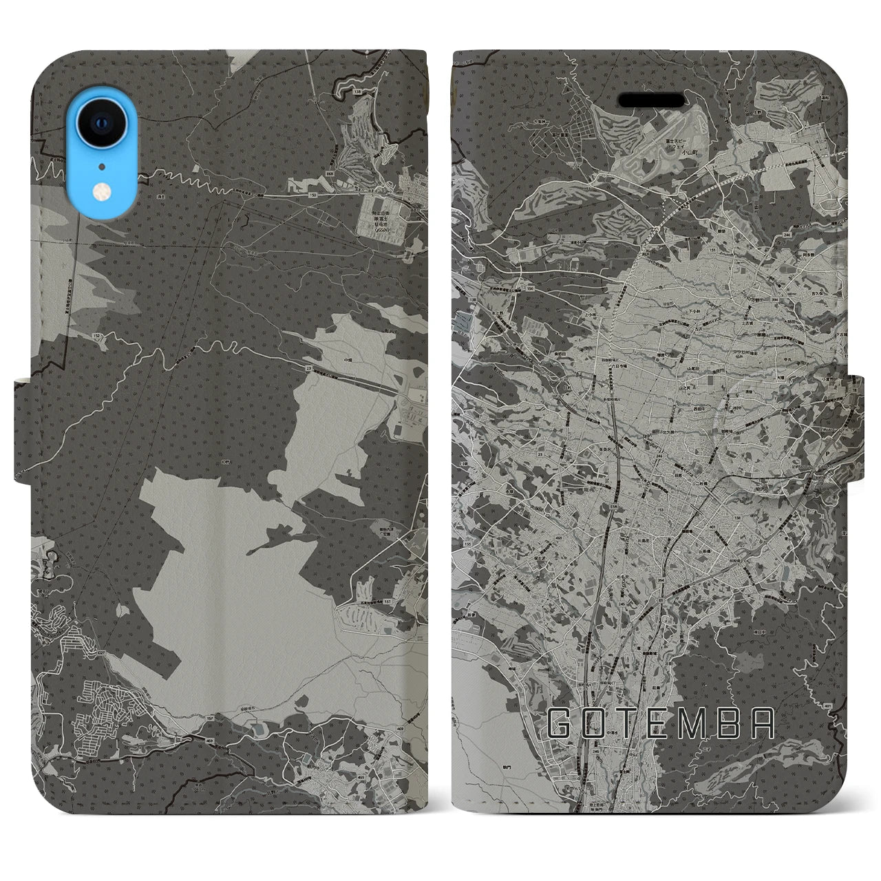 【御殿場(静岡県)】地図柄iPhoneケース(手帳タイプ)モノトーン・iPhone XR 用