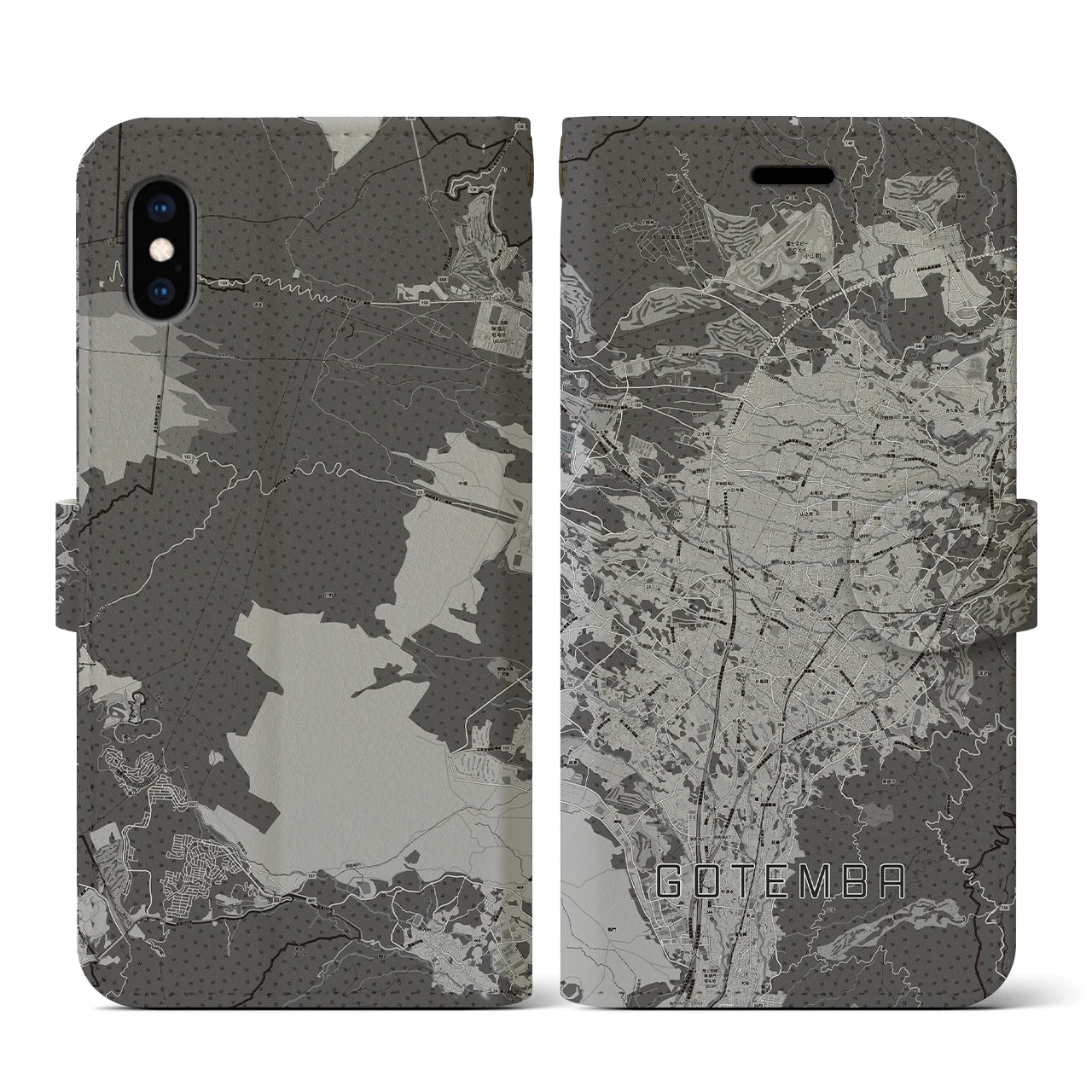 【御殿場(静岡県)】地図柄iPhoneケース(手帳タイプ)モノトーン・iPhone XS / X 用