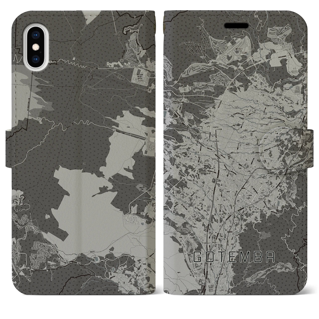 【御殿場(静岡県)】地図柄iPhoneケース(手帳タイプ)モノトーン・iPhone XS Max 用