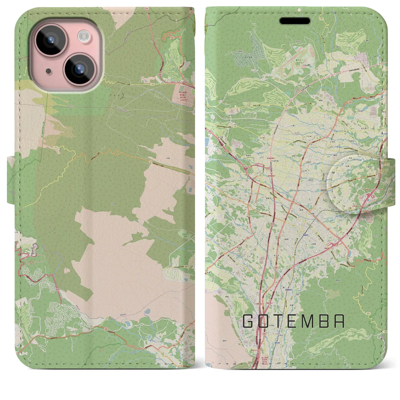 【御殿場(静岡県)】地図柄iPhoneケース(手帳タイプ)ナチュラル・iPhone 15 Plus 用