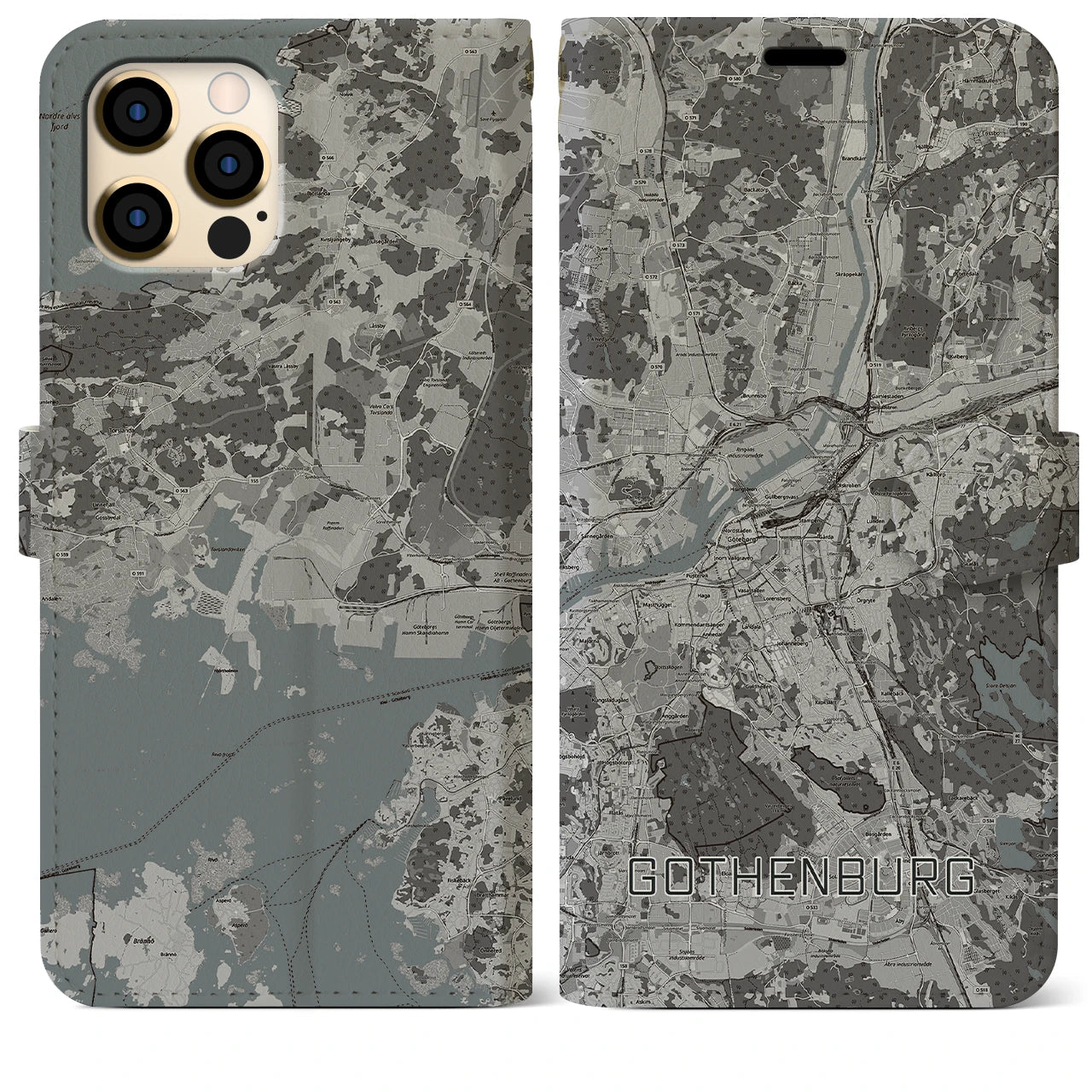 【ヨーテボリ(スウェーデン)】地図柄iPhoneケース(手帳タイプ)モノトーン・iPhone 12 Pro Max 用