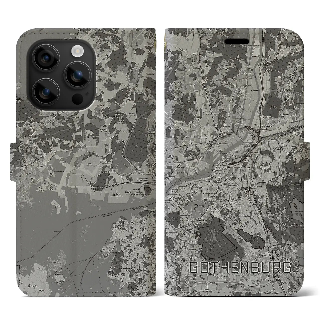 【ヨーテボリ(スウェーデン)】地図柄iPhoneケース(手帳タイプ)モノトーン・iPhone 16 用