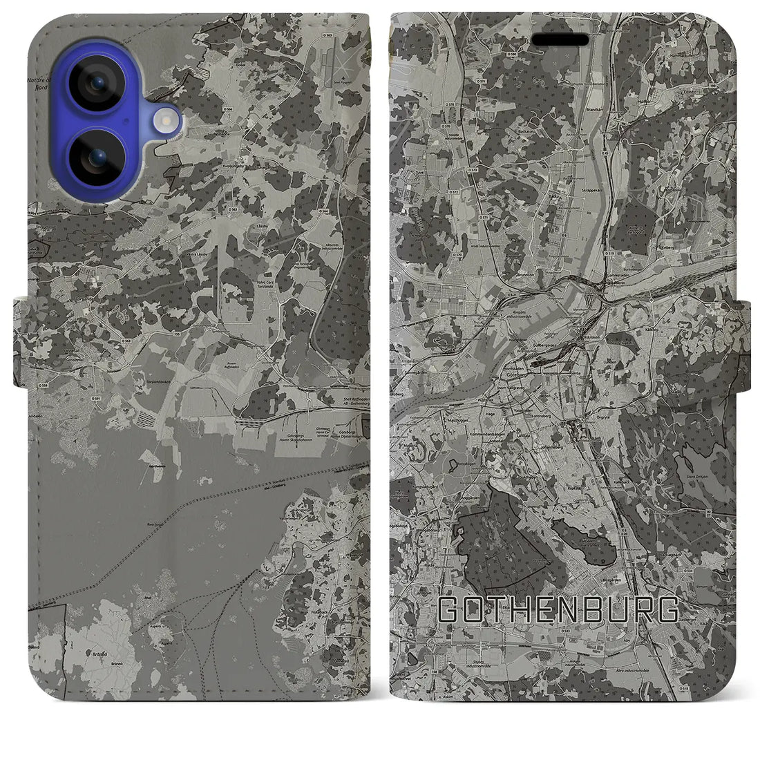 【ヨーテボリ(スウェーデン)】地図柄iPhoneケース(手帳タイプ)モノトーン・iPhone 16 Pro Max 用