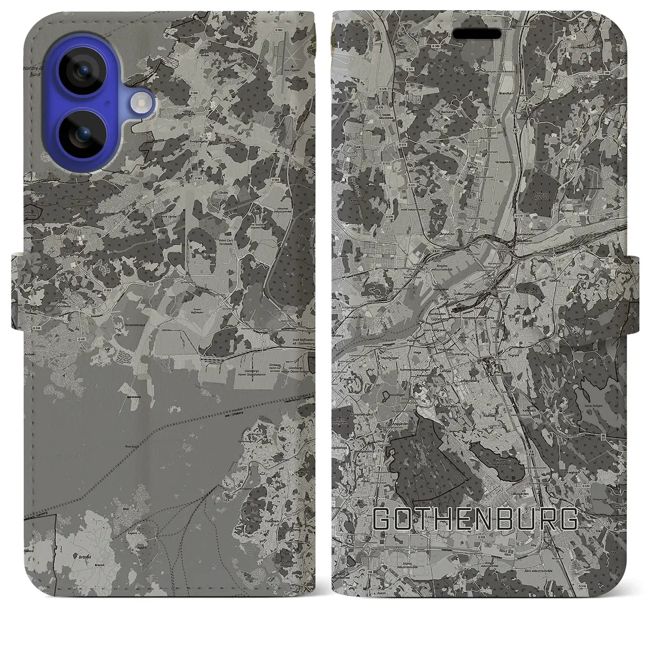 【ヨーテボリ(スウェーデン)】地図柄iPhoneケース(手帳タイプ)モノトーン・iPhone 16 Pro Max 用