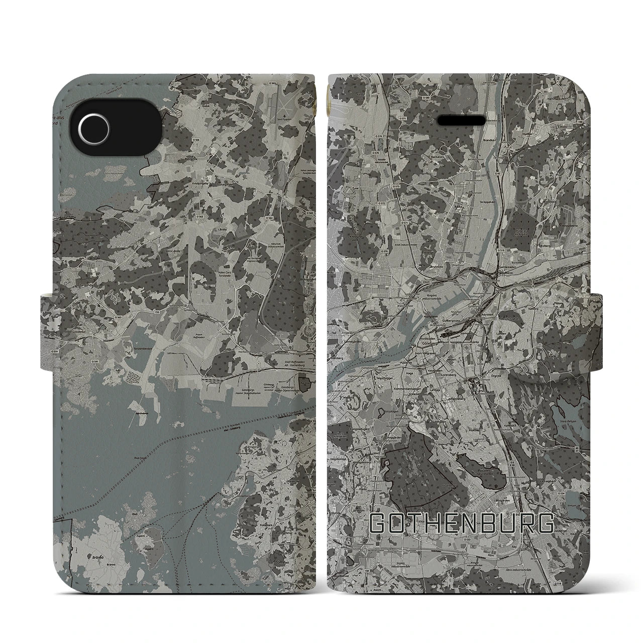 【ヨーテボリ(スウェーデン)】地図柄iPhoneケース(手帳タイプ)モノトーン・iPhone SE(第3 / 第2世代) / 8 / 7 / 6s / 6 用