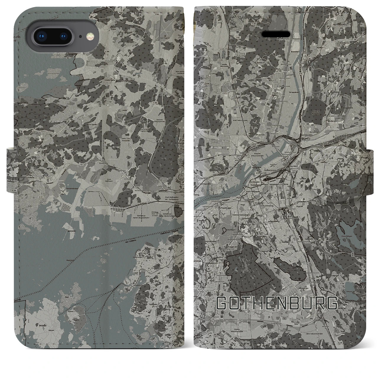 【ヨーテボリ(スウェーデン)】地図柄iPhoneケース(手帳タイプ)モノトーン・iPhone 8Plus /7Plus / 6sPlus / 6Plus 用