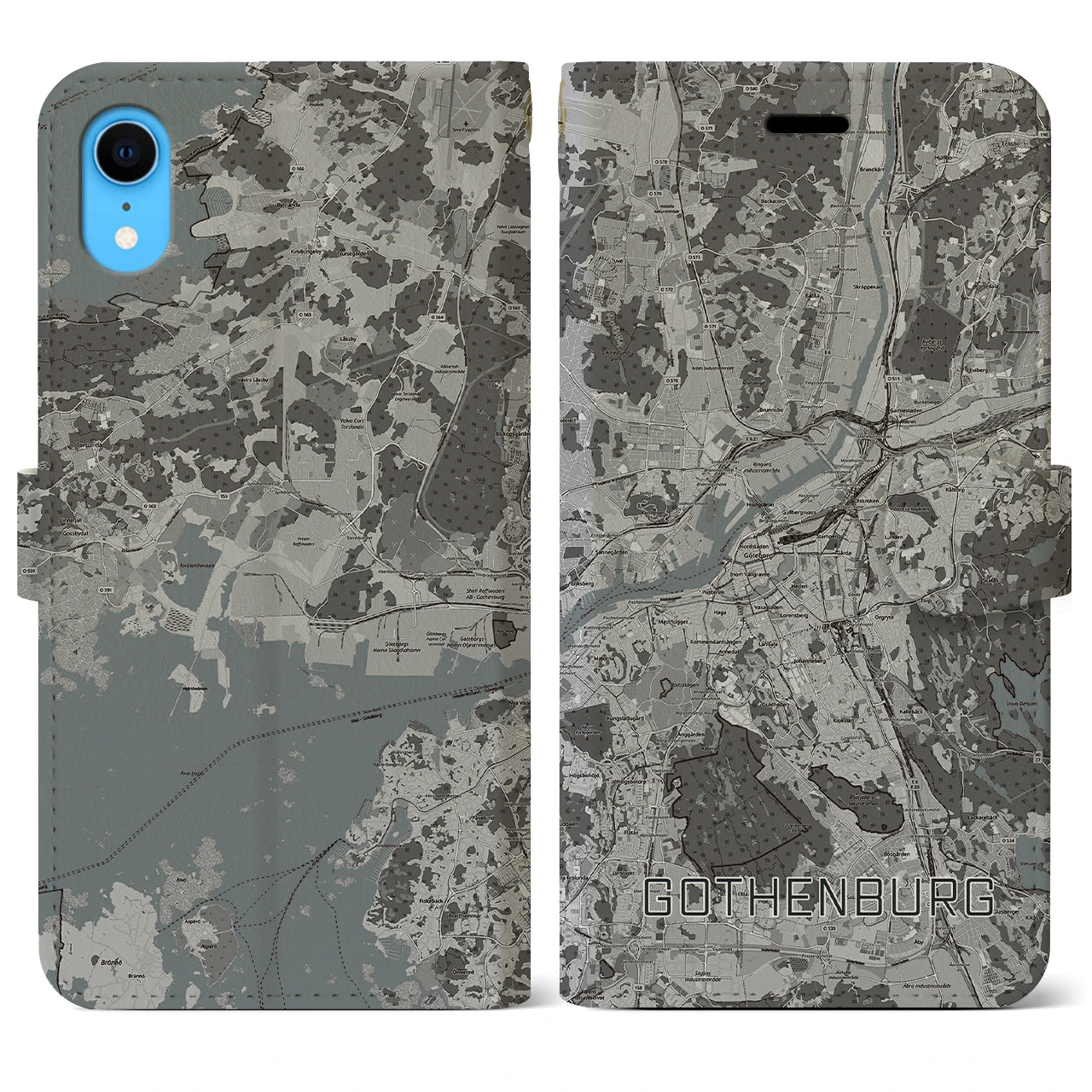 【ヨーテボリ(スウェーデン)】地図柄iPhoneケース(手帳タイプ)モノトーン・iPhone XR 用