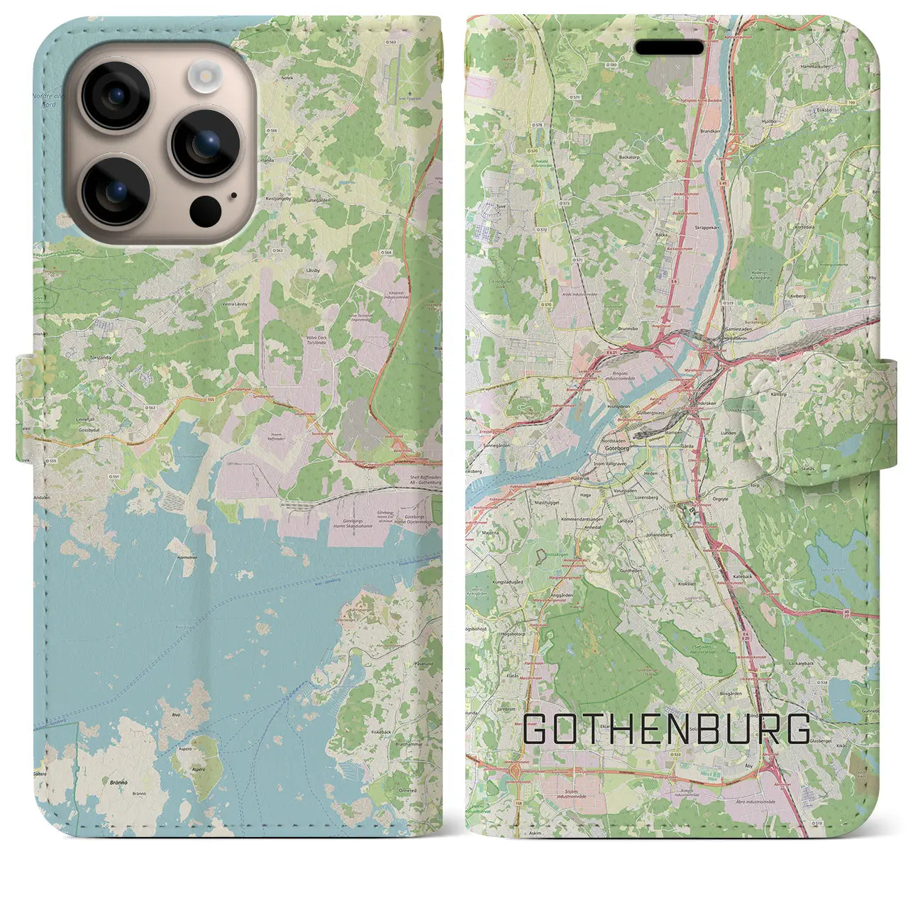 【ヨーテボリ(スウェーデン)】地図柄iPhoneケース(手帳タイプ)ナチュラル・iPhone 16 Plus 用