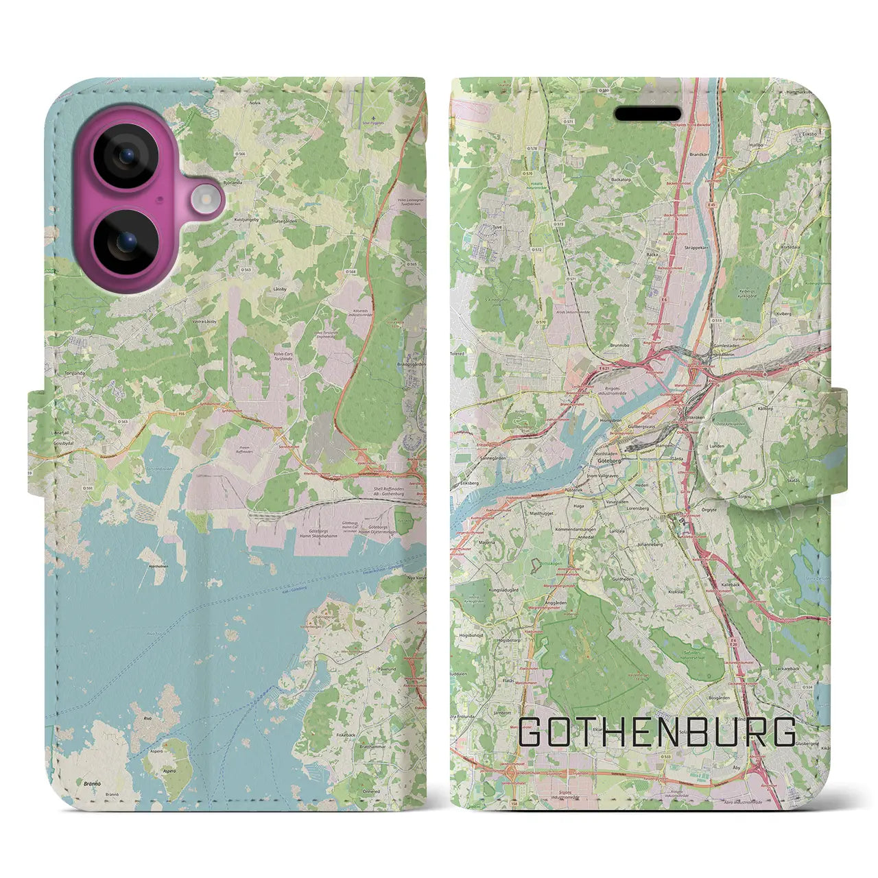【ヨーテボリ(スウェーデン)】地図柄iPhoneケース(手帳タイプ)ナチュラル・iPhone 16 Pro 用