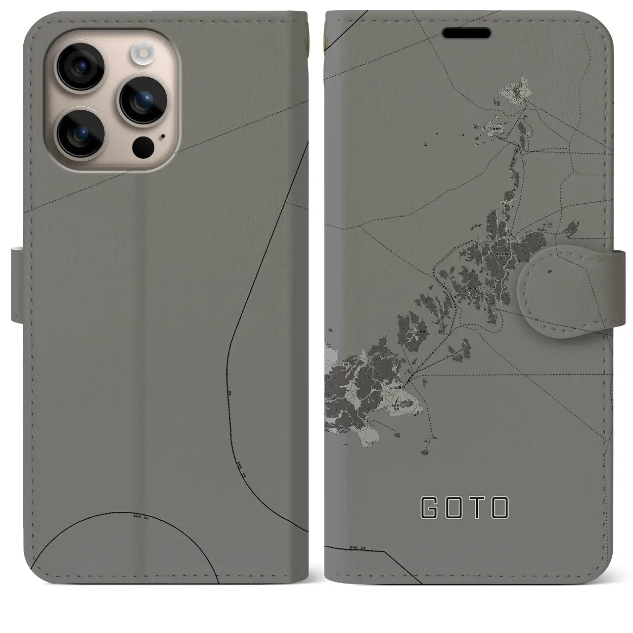 【五島(長崎県)】地図柄iPhoneケース(手帳タイプ)モノトーン・iPhone 16 Plus 用