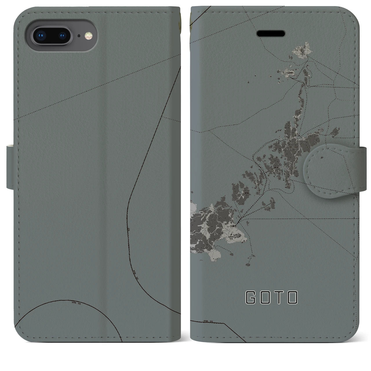 【五島(長崎県)】地図柄iPhoneケース(手帳タイプ)モノトーン・iPhone 8Plus /7Plus / 6sPlus / 6Plus 用