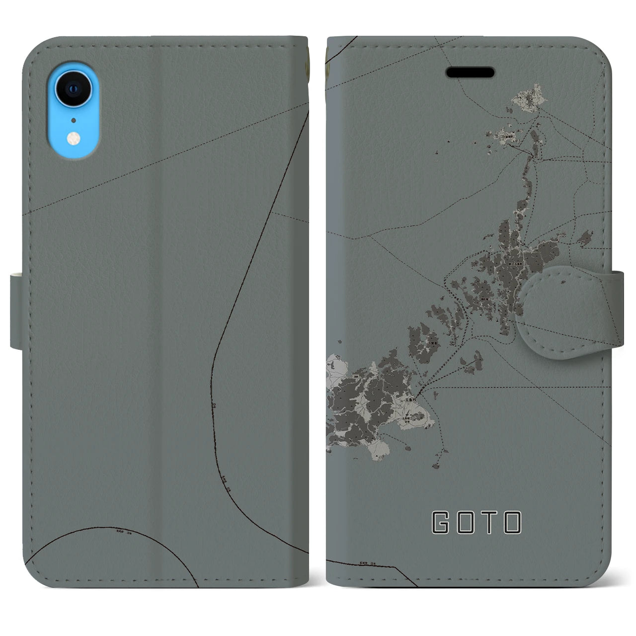 【五島(長崎県)】地図柄iPhoneケース(手帳タイプ)モノトーン・iPhone XR 用