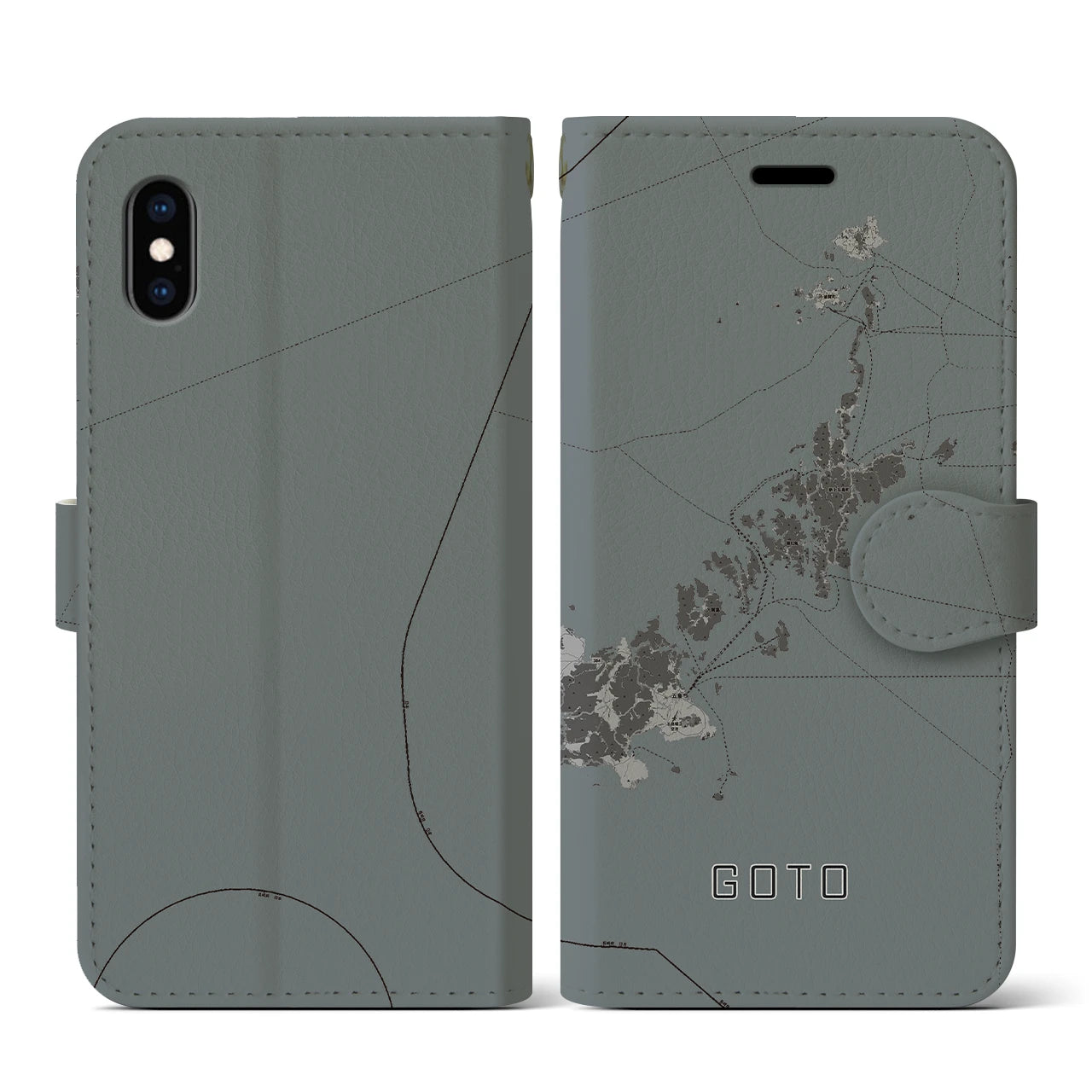 【五島(長崎県)】地図柄iPhoneケース(手帳タイプ)モノトーン・iPhone XS / X 用