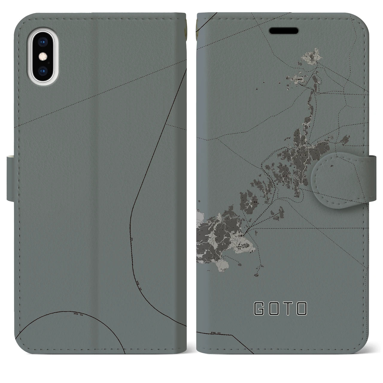 【五島(長崎県)】地図柄iPhoneケース(手帳タイプ)モノトーン・iPhone XS Max 用