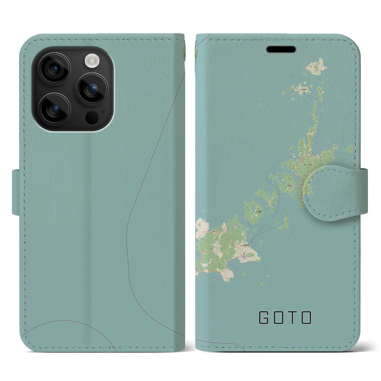 【五島(長崎県)】地図柄iPhoneケース(手帳タイプ)ナチュラル・iPhone 16 用