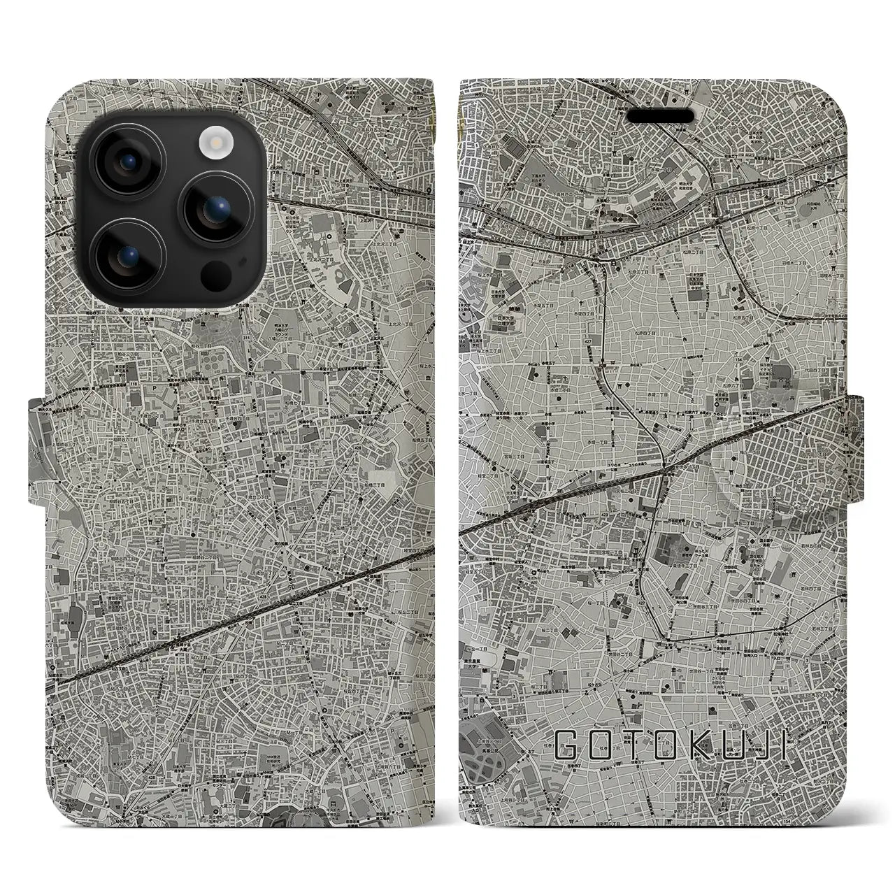 【豪徳寺(東京都)】地図柄iPhoneケース(手帳タイプ)モノトーン・iPhone 16 用