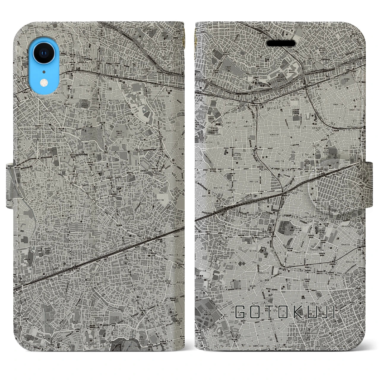 【豪徳寺(東京都)】地図柄iPhoneケース(手帳タイプ)モノトーン・iPhone XR 用
