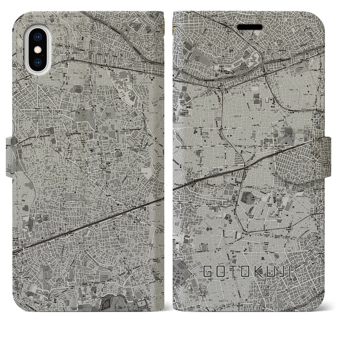 【豪徳寺(東京都)】地図柄iPhoneケース(手帳タイプ)モノトーン・iPhone XS Max 用
