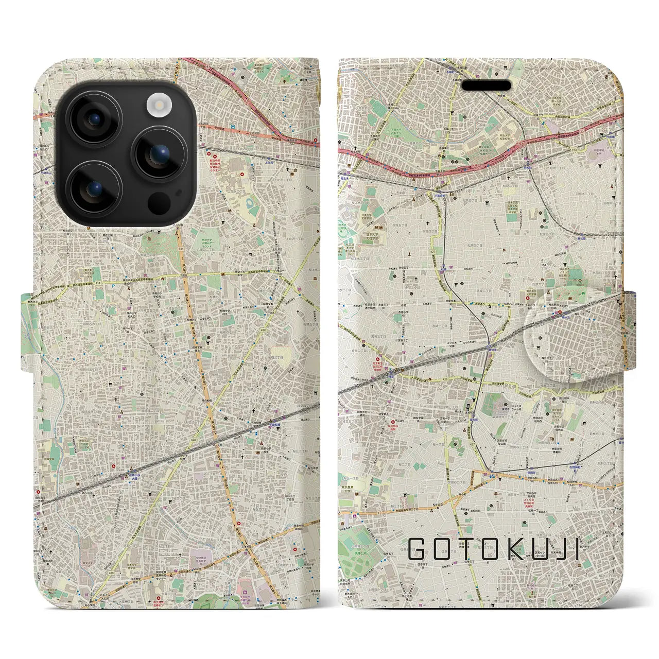 【豪徳寺(東京都)】地図柄iPhoneケース(手帳タイプ)ナチュラル・iPhone 16 用