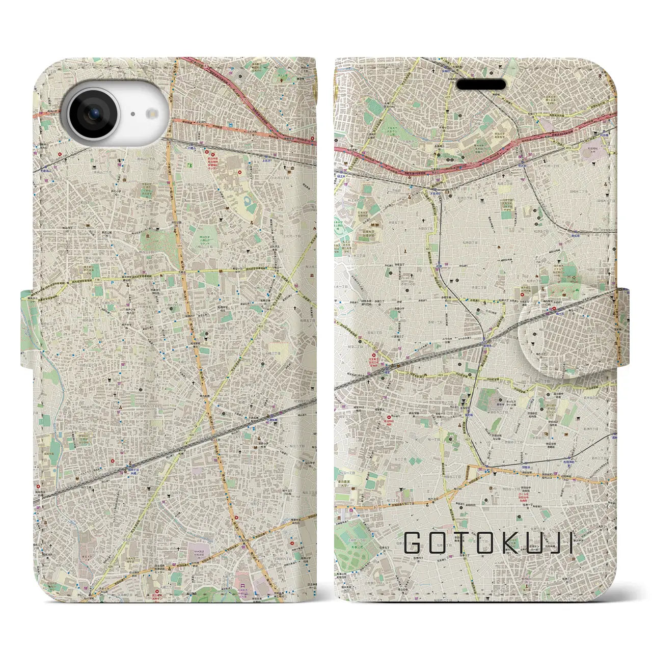 【豪徳寺(東京都)】地図柄iPhoneケース(手帳タイプ)