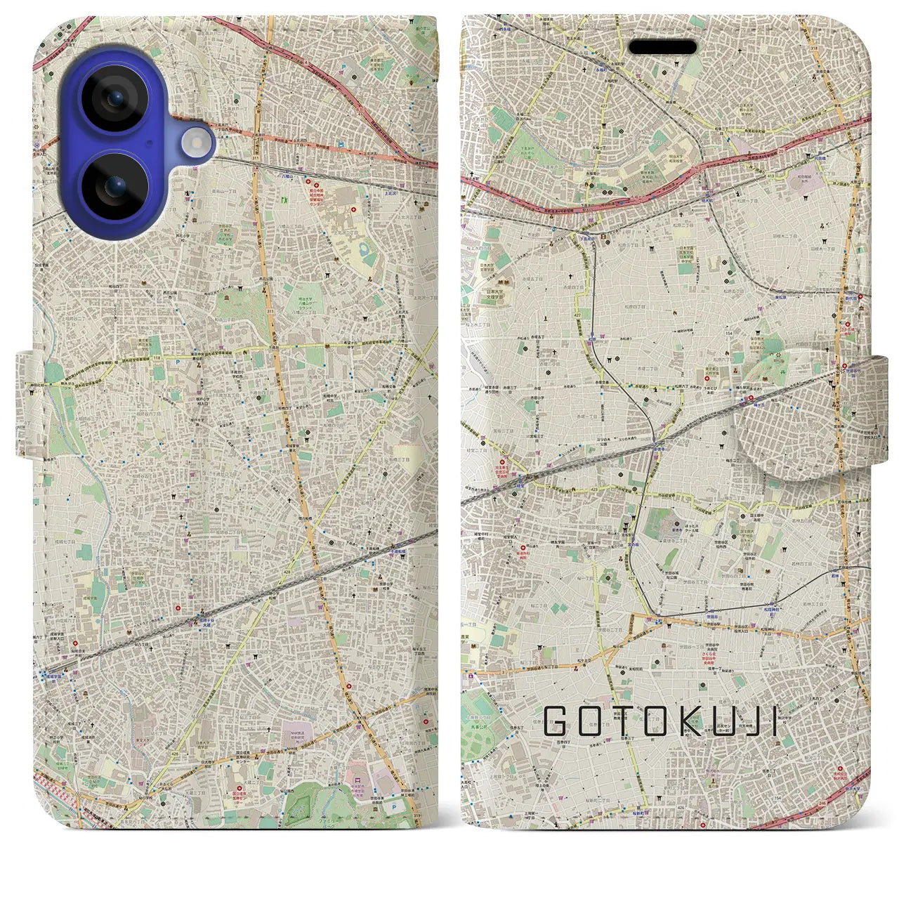 【豪徳寺(東京都)】地図柄iPhoneケース(手帳タイプ)ナチュラル・iPhone 16 Pro Max 用