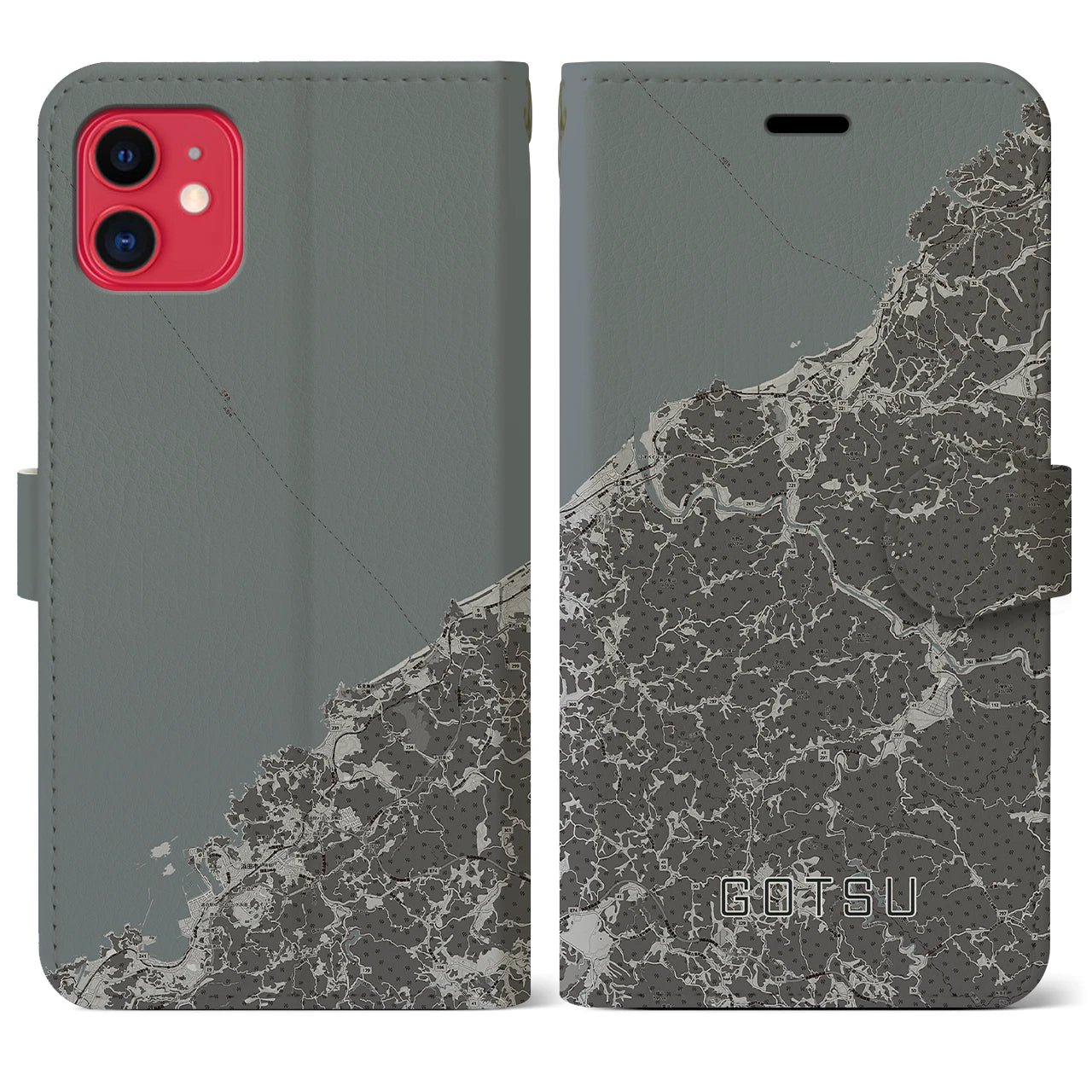 【江津(島根県)】地図柄iPhoneケース(手帳タイプ)モノトーン・iPhone 11 用