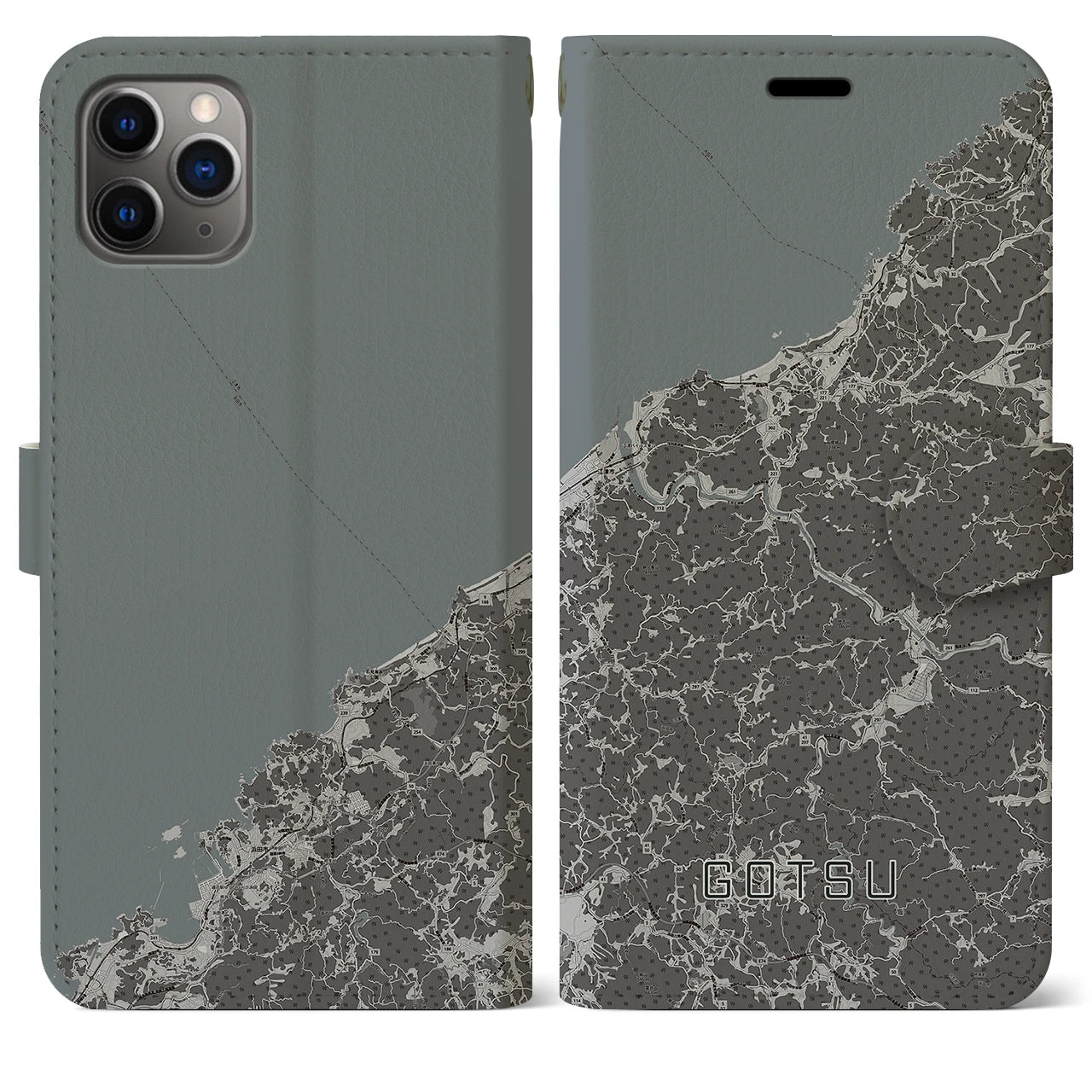 【江津(島根県)】地図柄iPhoneケース(手帳タイプ)モノトーン・iPhone 11 Pro Max 用