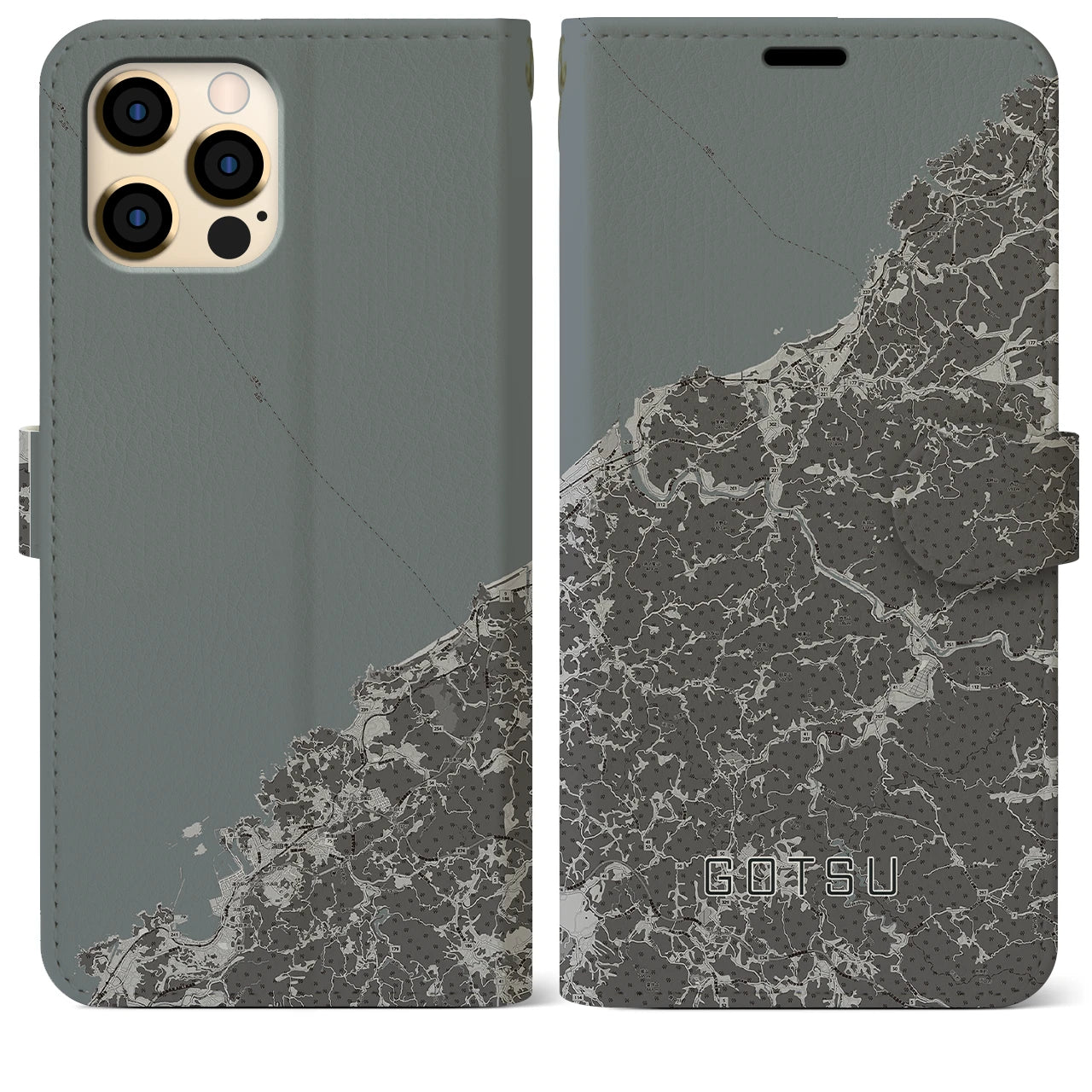 【江津(島根県)】地図柄iPhoneケース(手帳タイプ)モノトーン・iPhone 12 Pro Max 用