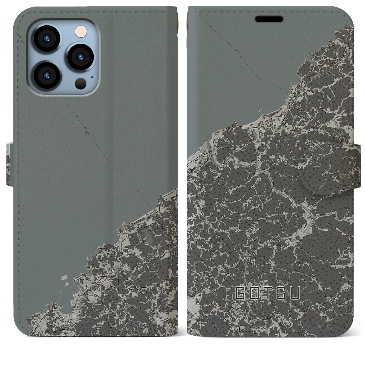 【江津(島根県)】地図柄iPhoneケース(手帳タイプ)モノトーン・iPhone 13 Pro Max 用