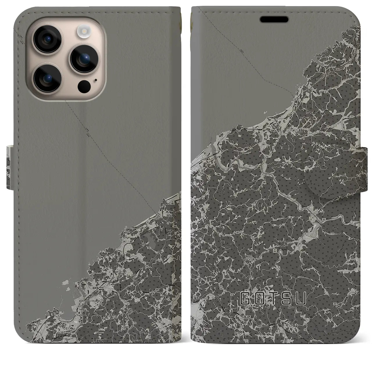 【江津(島根県)】地図柄iPhoneケース(手帳タイプ)モノトーン・iPhone 16 Plus 用