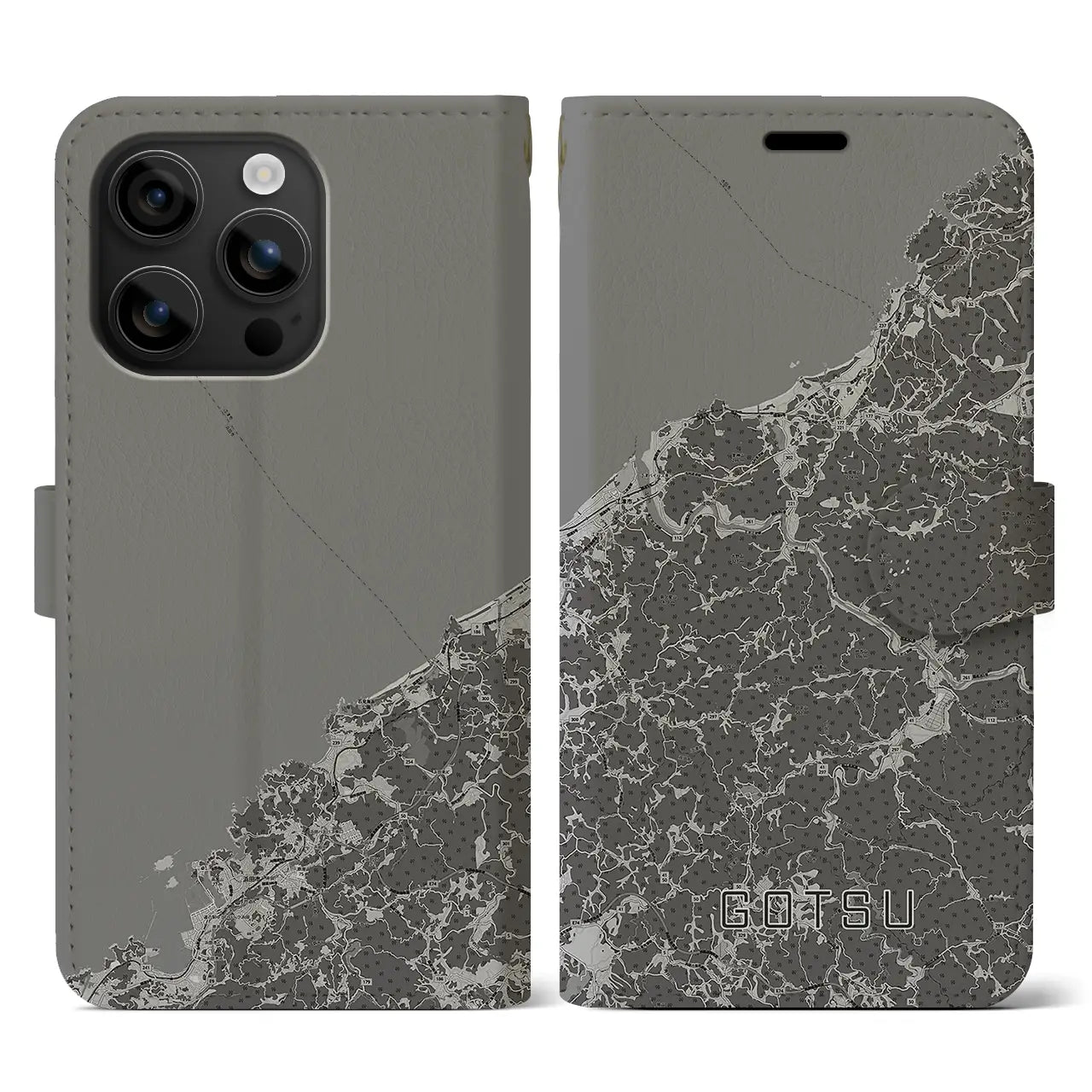 【江津(島根県)】地図柄iPhoneケース(手帳タイプ)モノトーン・iPhone 16 用