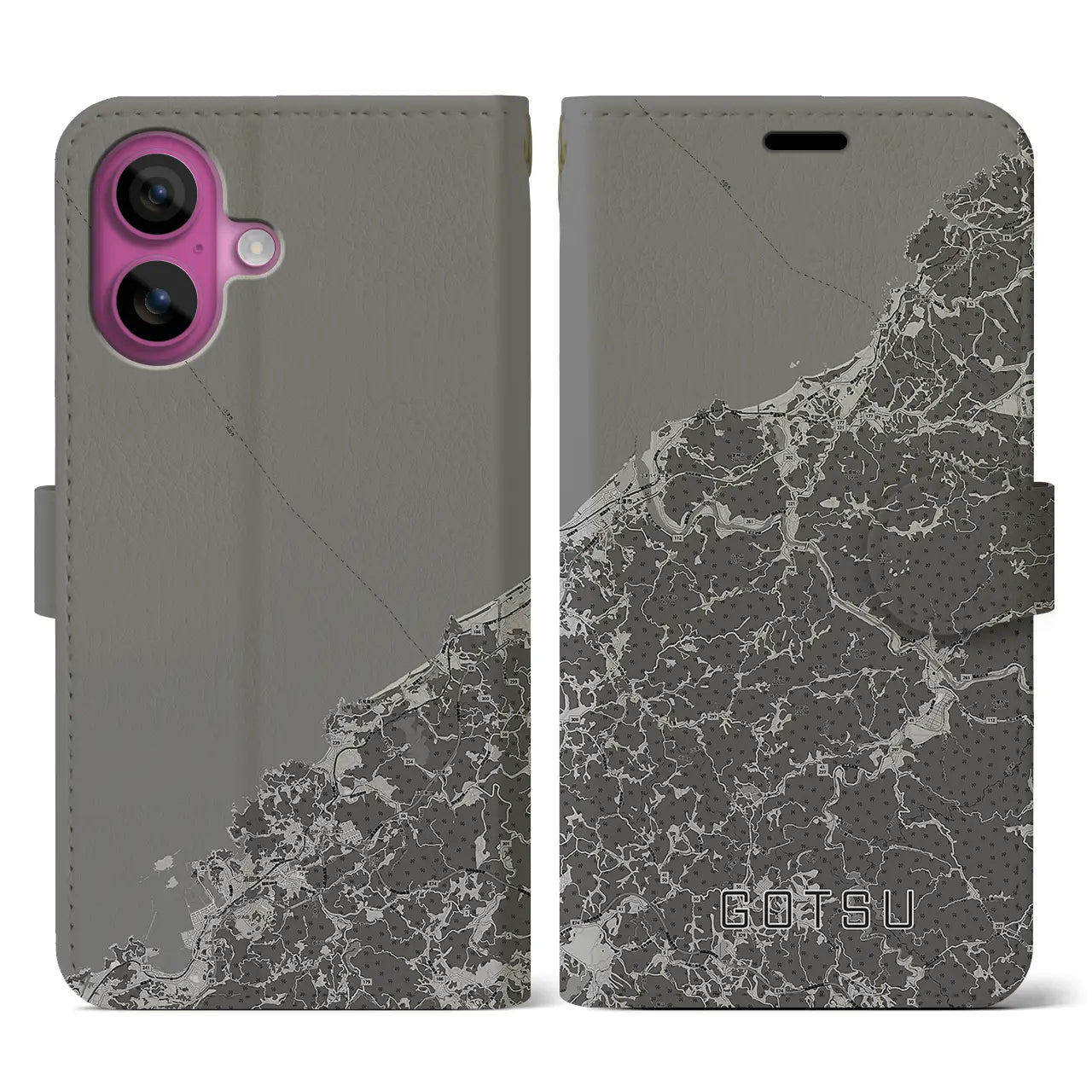 【江津(島根県)】地図柄iPhoneケース(手帳タイプ)モノトーン・iPhone 16 Pro 用