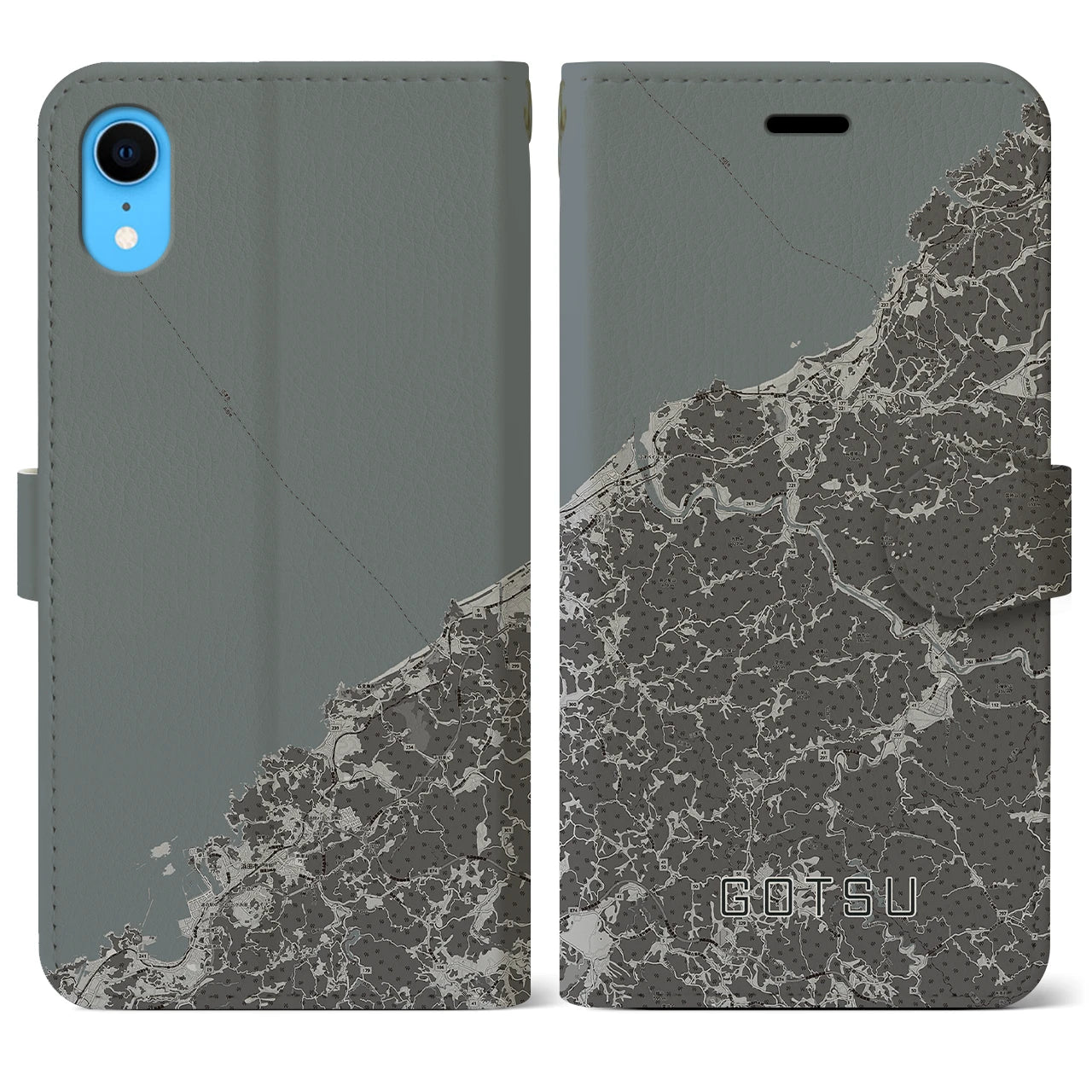 【江津(島根県)】地図柄iPhoneケース(手帳タイプ)モノトーン・iPhone XR 用