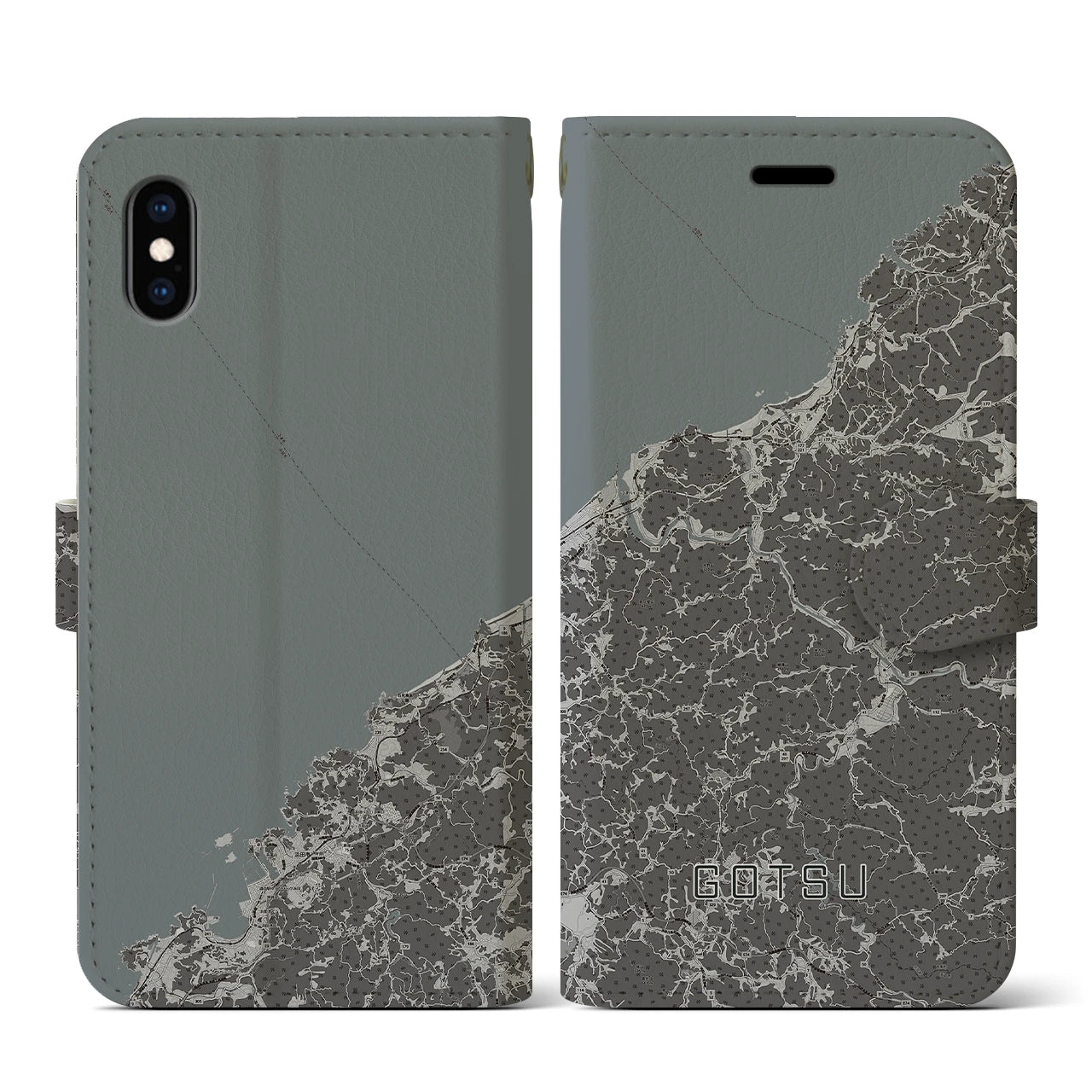 【江津(島根県)】地図柄iPhoneケース(手帳タイプ)モノトーン・iPhone XS / X 用