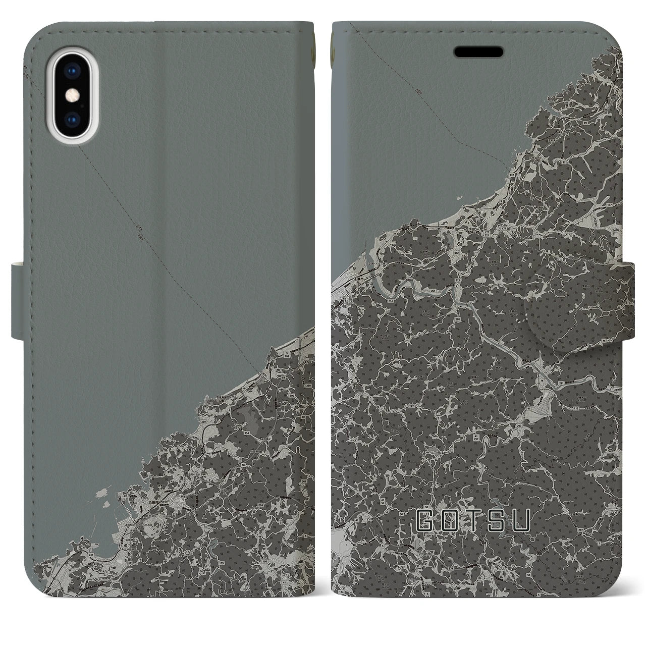【江津(島根県)】地図柄iPhoneケース(手帳タイプ)モノトーン・iPhone XS Max 用