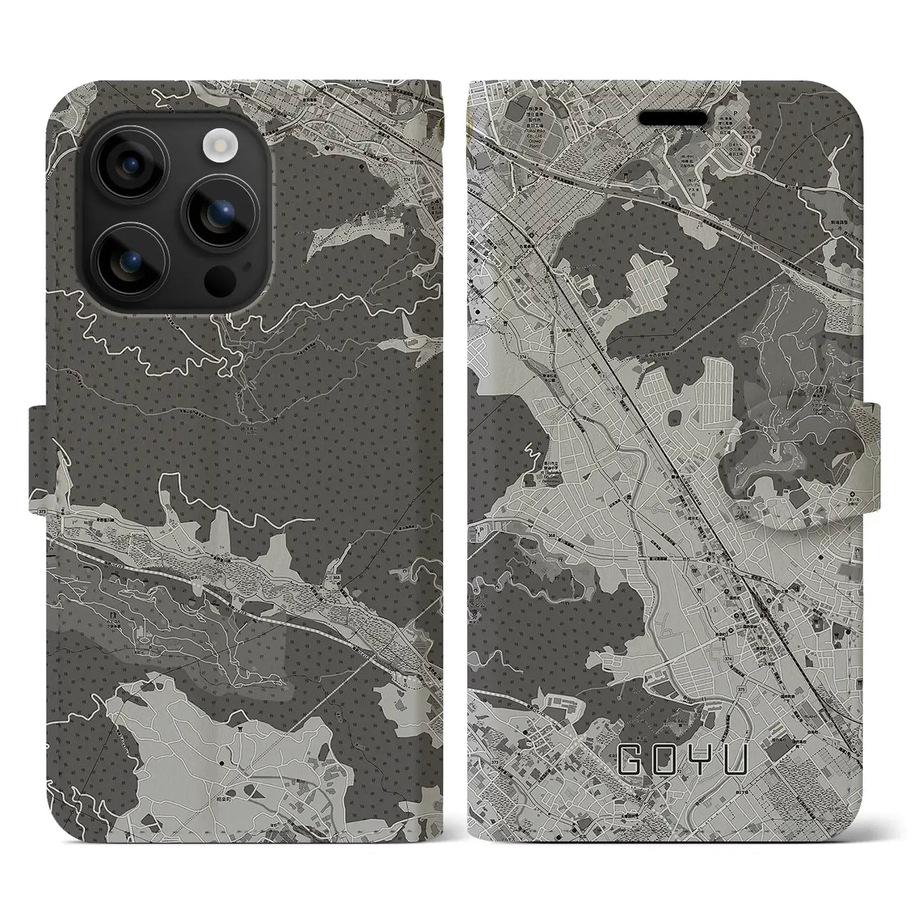 【御油(愛知県)】地図柄iPhoneケース(手帳タイプ)モノトーン・iPhone 16 用
