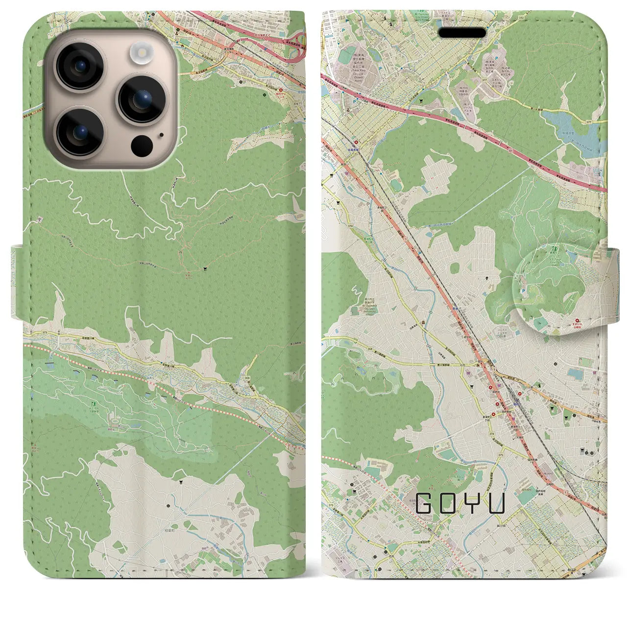 【御油(愛知県)】地図柄iPhoneケース(手帳タイプ)ナチュラル・iPhone 16 Plus 用
