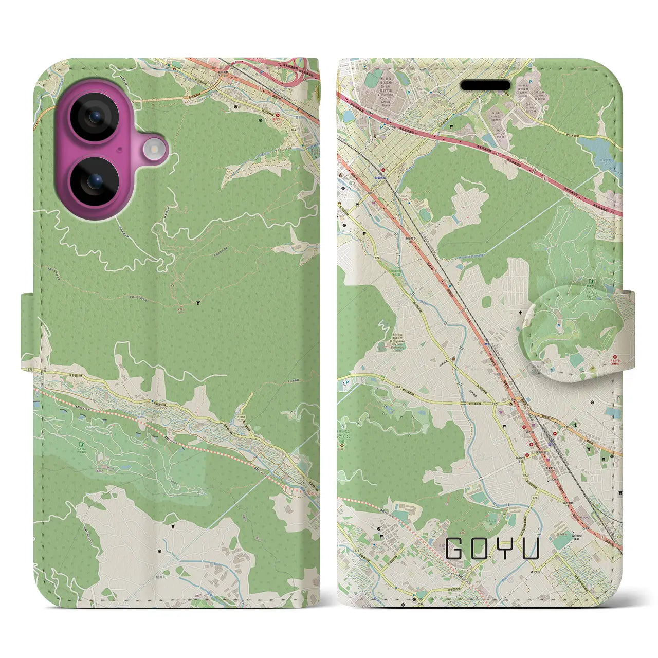 【御油(愛知県)】地図柄iPhoneケース(手帳タイプ)ナチュラル・iPhone 16 Pro 用