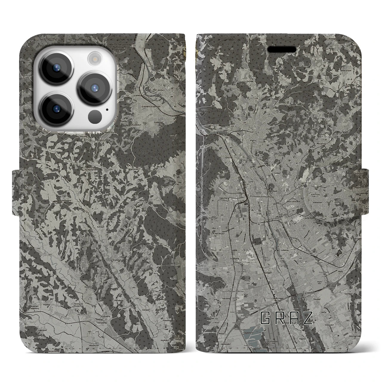 【グラーツ(オーストリア)】地図柄iPhoneケース(手帳タイプ)