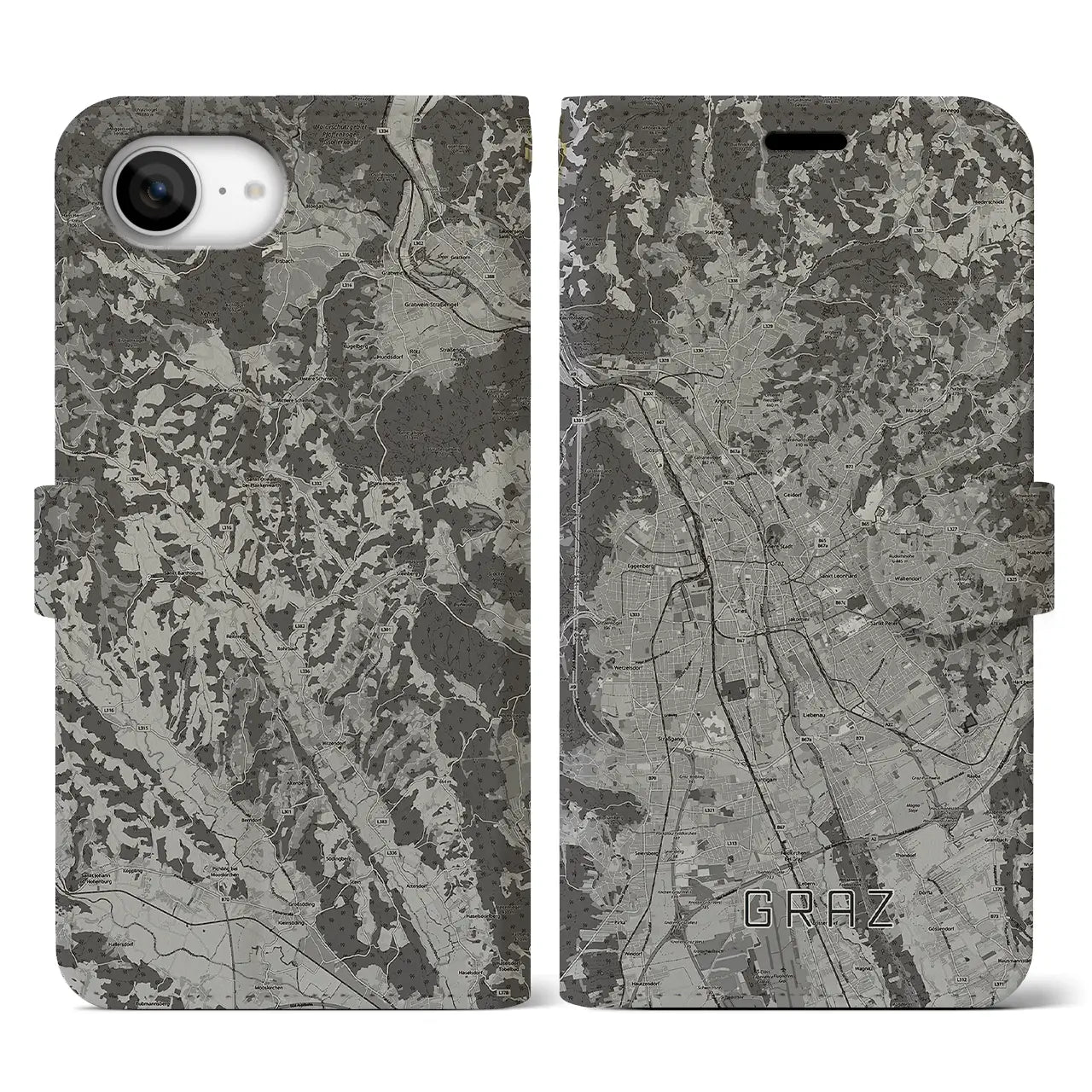 【グラーツ(オーストリア)】地図柄iPhoneケース(手帳タイプ)