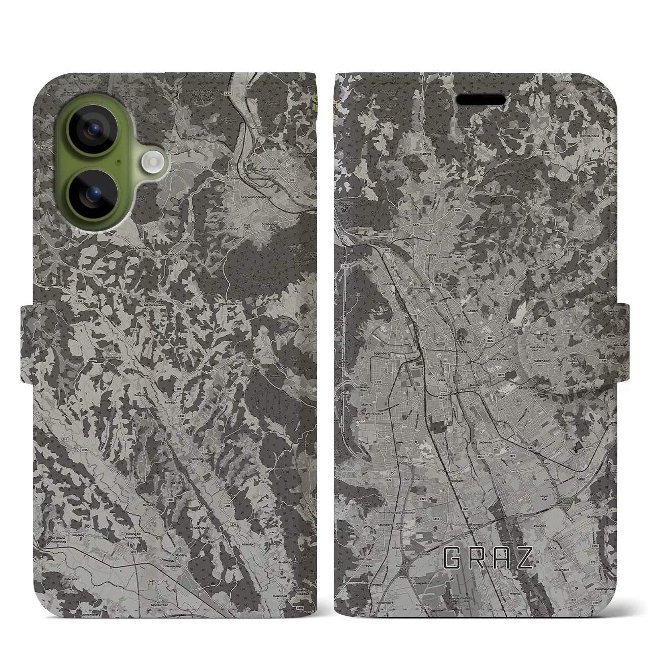 【グラーツ(オーストリア)】地図柄iPhoneケース(手帳タイプ)