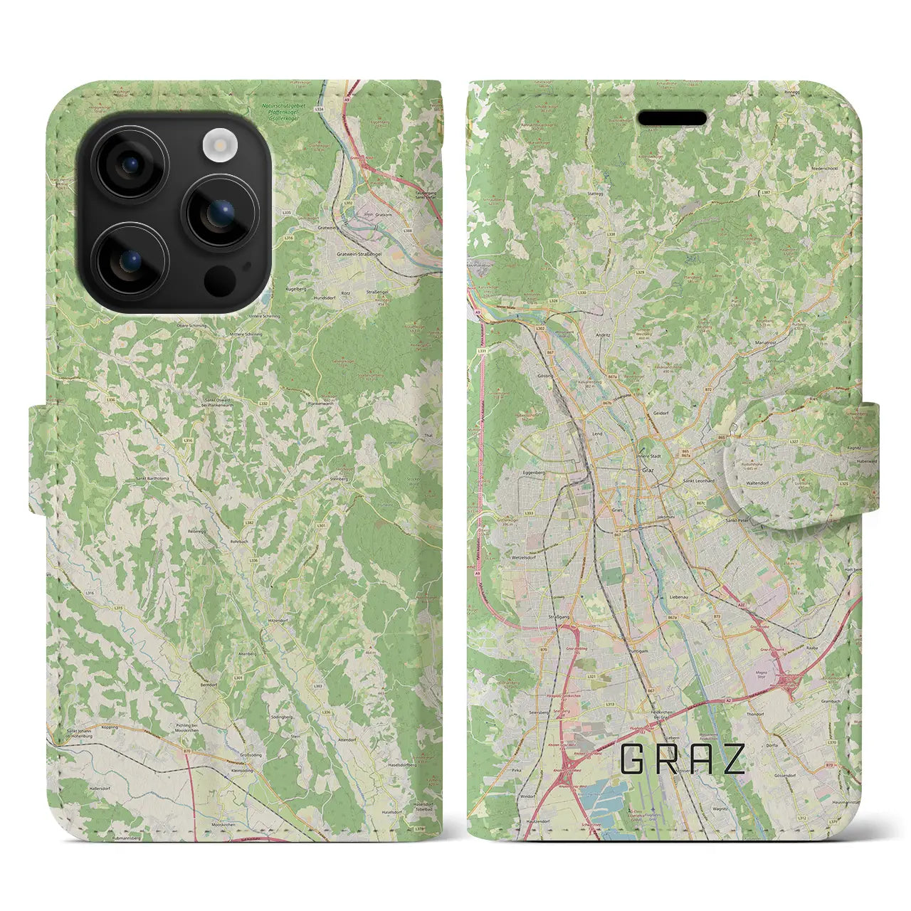 【グラーツ(オーストリア)】地図柄iPhoneケース(手帳タイプ)ナチュラル・iPhone 16 用