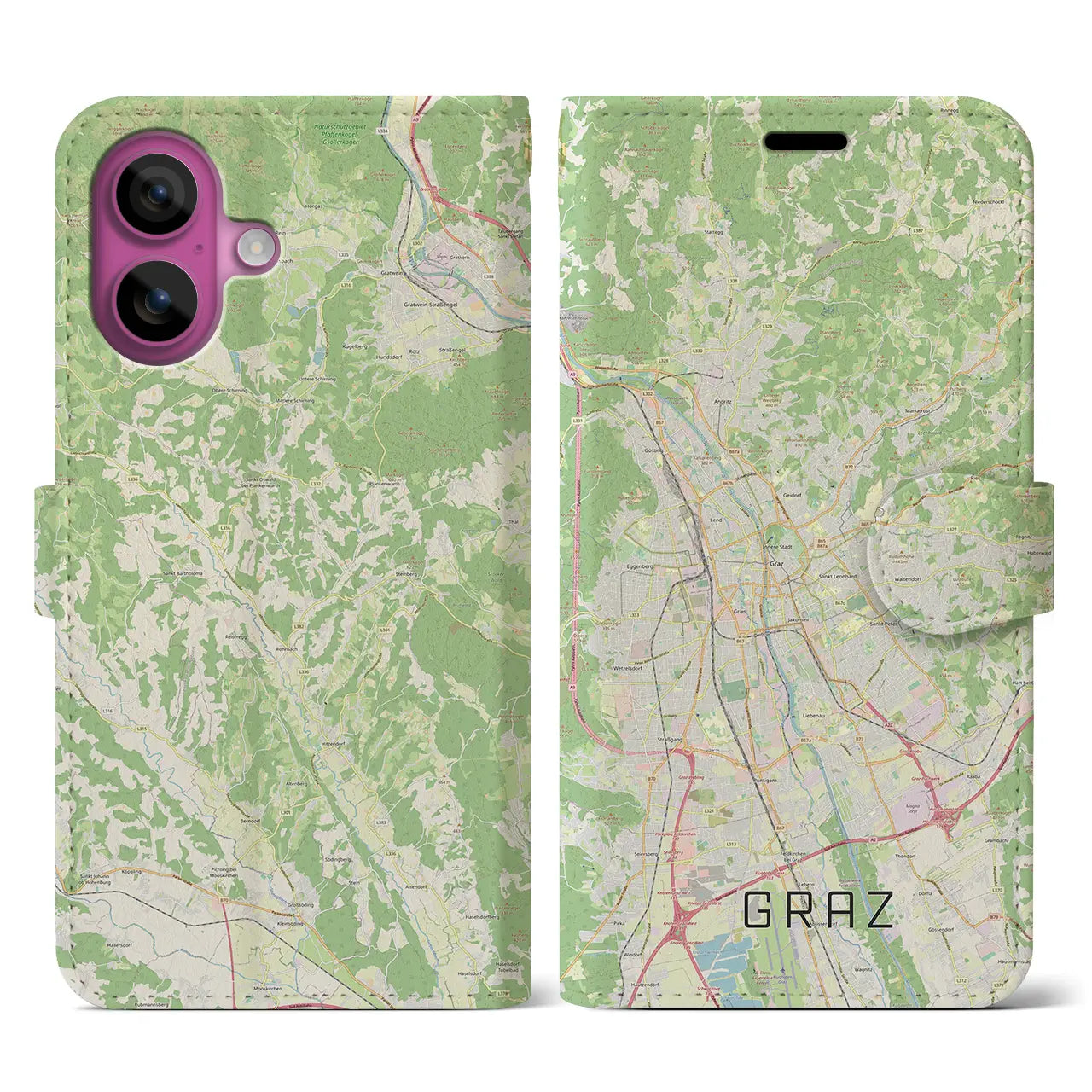 【グラーツ(オーストリア)】地図柄iPhoneケース(手帳タイプ)ナチュラル・iPhone 16 Pro 用